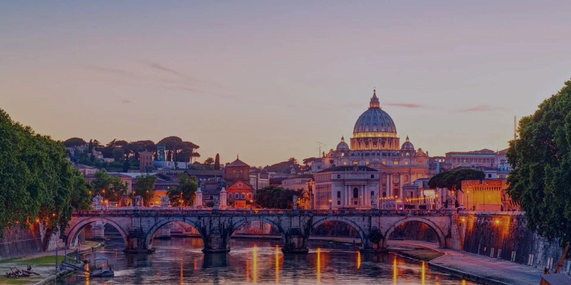 Rome sunset over bridge